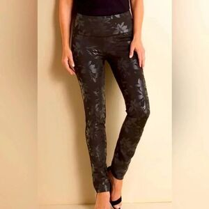 Soft Surroundings Pants Stretch Black Chrome Floral Thick S